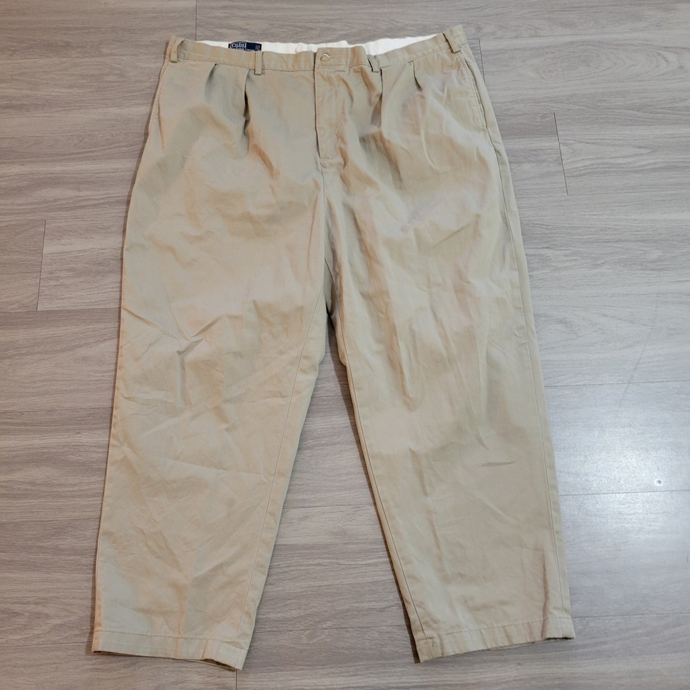 VTG Polo Ralph Lauren Andrew Pant Mens 46x29 Tan Chino Pleated Twill Big Tall